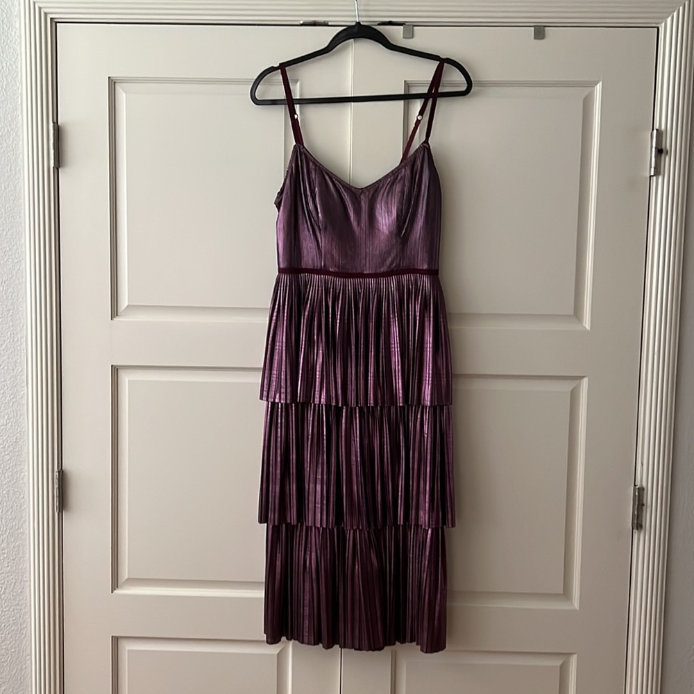 Marchesa Notte gown metallic deep purple eggplant 6 - Picture 5 of 16